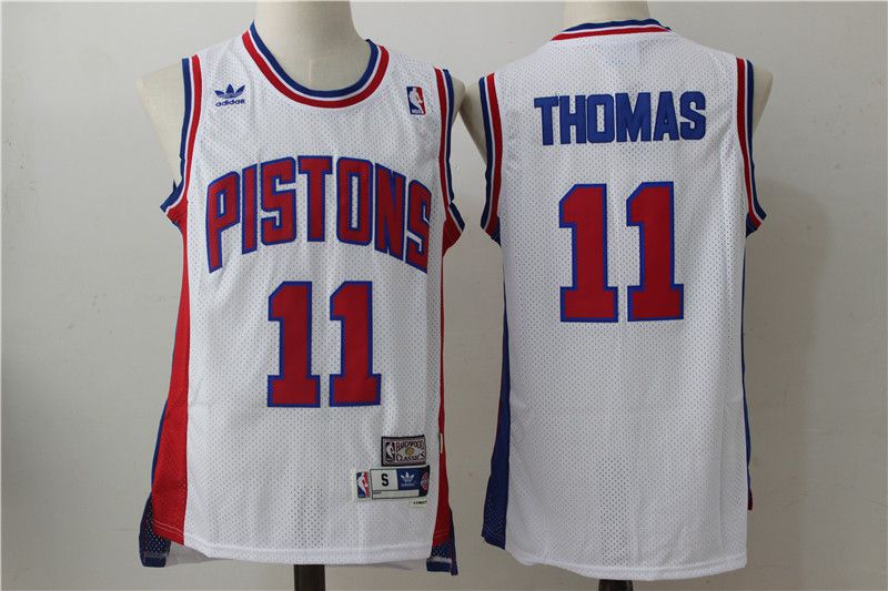 Men Detroit Pistons #11 Thomas White Throwback Stitched NBA Jersey